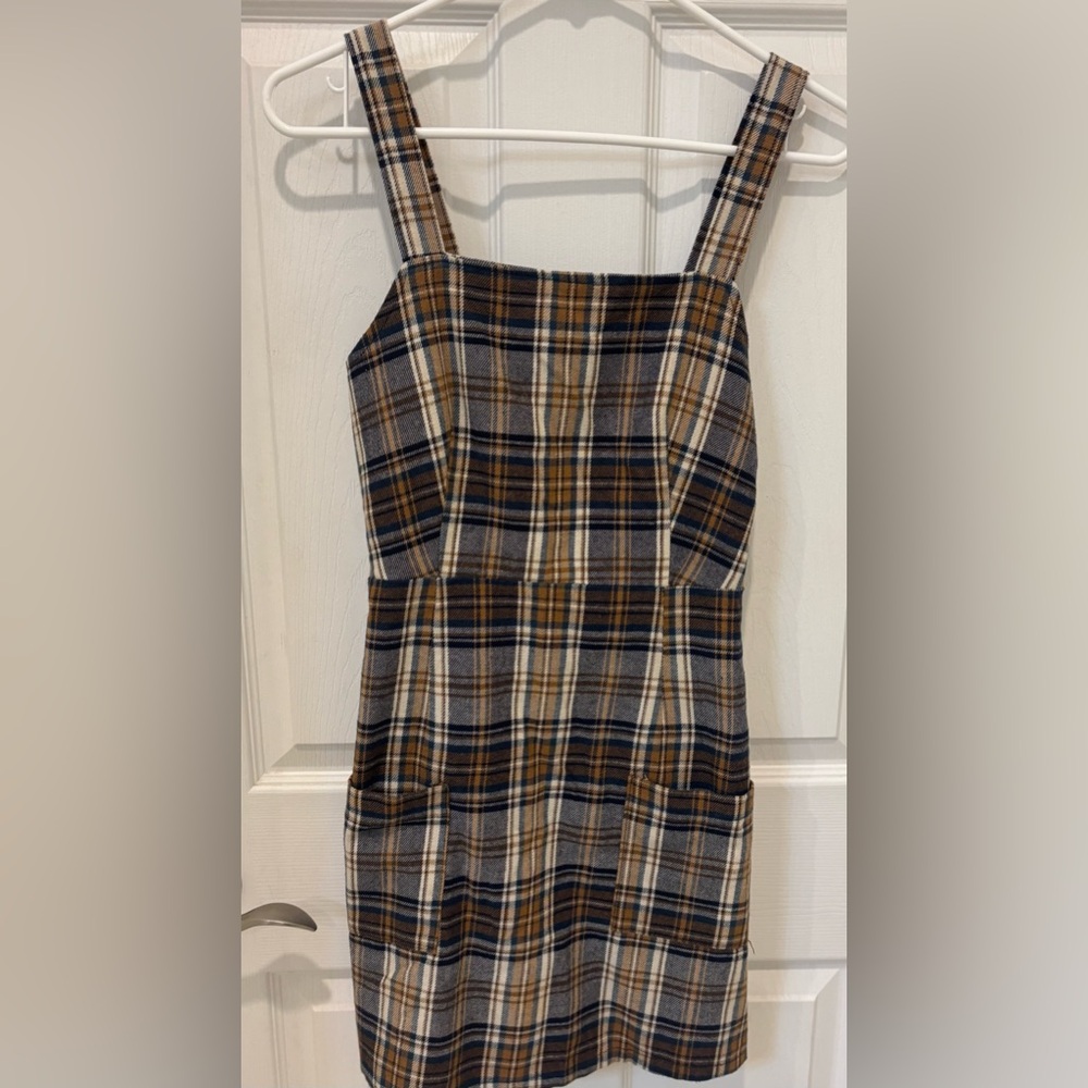 American Eagle Outfitters‎ Navy and Tan Plaid Mini Dress